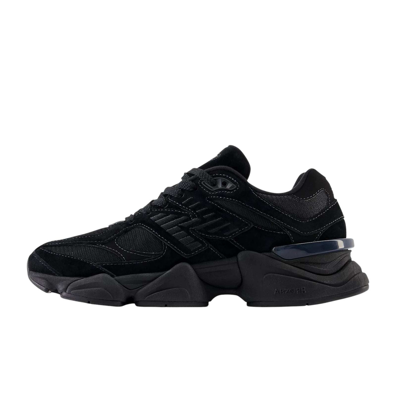 Sneaker Bistro Boutique New Balance 9060 Triple Black men's sneaker with suede and mesh upper and chunky sole